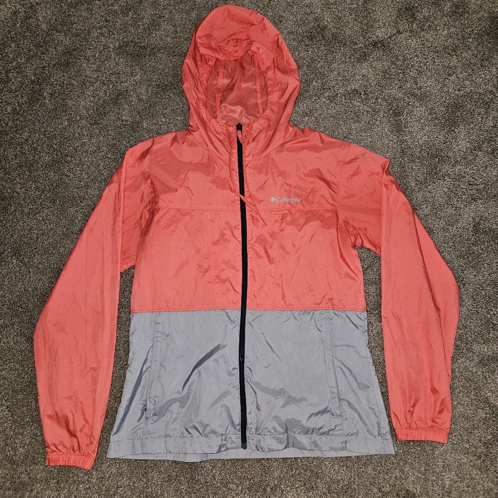 Columbia Center Ridge Windbreaker Jacket Orange Gray Sz S